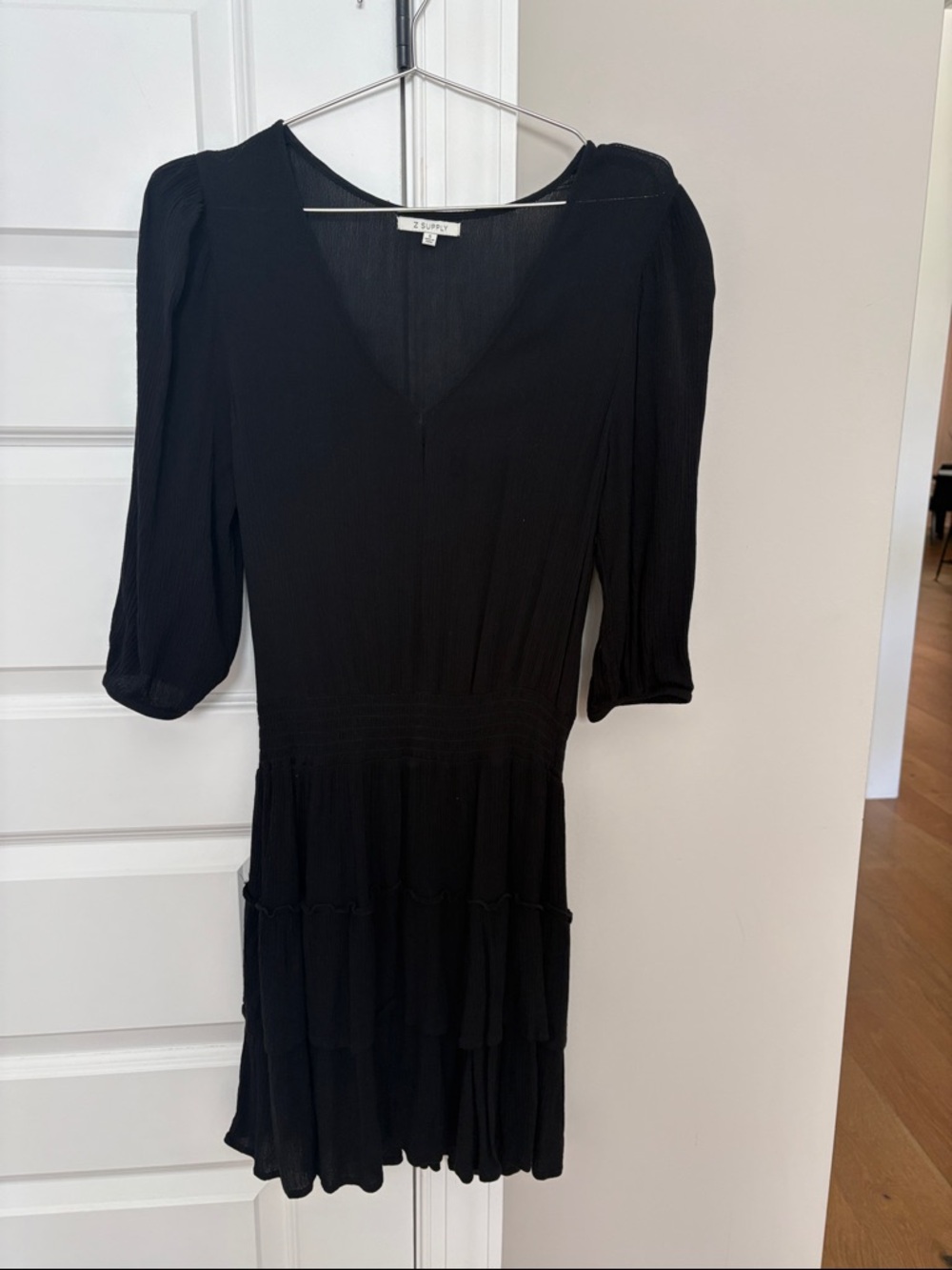 Z Supply Black V-Neck Puff Sleeve Mini Dress